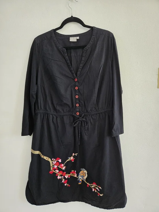 eshakti Black Dress with Embrodered Bird And Floral Design Size 1X-18W - Picture 1 of 9